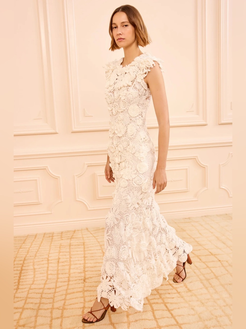 NWT Ulla Johnson Anita Hand Crochet White Floral Crochet Runway Maxi Dress S